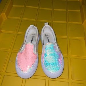 Sequins, white, and pink cat and Jack slip on shoe